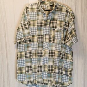 Preppy Plaid Izod Jeans Company Patchwork Short Sleeve Button Down XXL